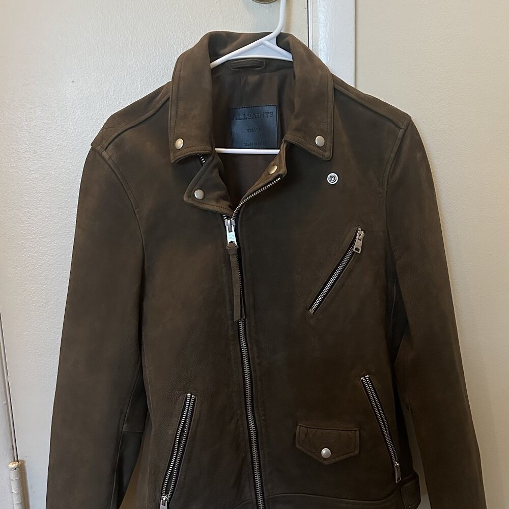 All Saints Mens Leather Jacket Brown Small